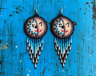 Handmade Huichol Beaded Earrings, Native Mexican Jewelry
