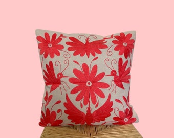Embroidered Otomi Pillow Cover, Mexican Home Decor