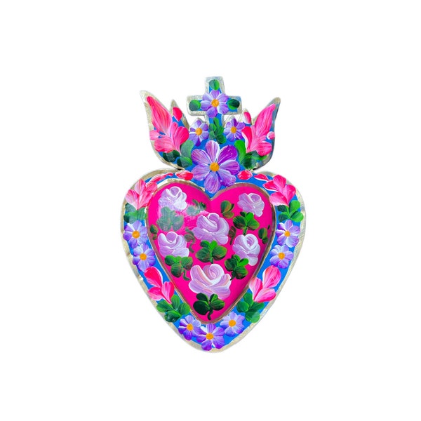 Mexican tin heart, Mexican sacred heart, milagro heart, Mexican wall art