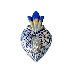 Mexican milagro heart, ex voto sacred heart with milagro charms
