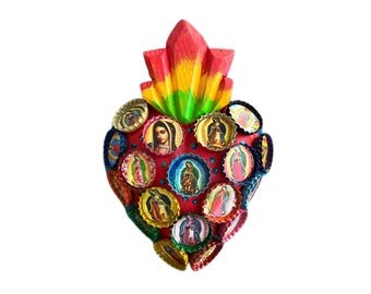 Mexican heart, virgen de Guadalupe art, milagros heart