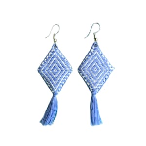 Mexican embroidered earrings, tassel earrings, Mexican jewelry