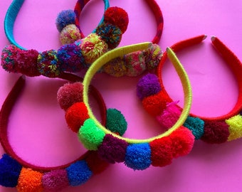 Mexican Pom Pom Headband, Rainbow Fiesta Headband