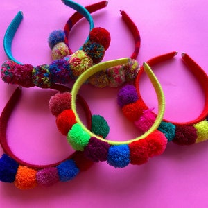Mexican headband, pom pom headband, rainbow headband, fiesta headband