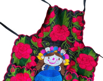 Mexican Apron with Pockets, Floral Kitchen Decor