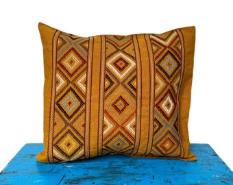 Mexican Embroidered Pillow Cover, Folk art home decor
