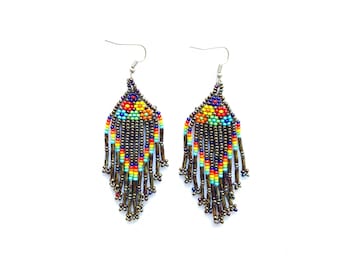 Handmade Huichol Beaded Earrings, Mexican Jewelry