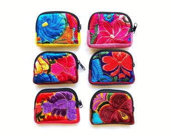 Embroidered Floral Mexican Coin Purse, Folk art pouch