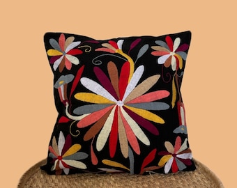 Embroidered Otomi Pillow Cover, Mexican Decor