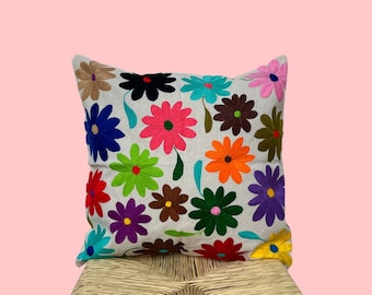 Otomi Pillow Cover, Mexican Floral Cushion