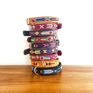 Large mexican embroidered dog collar, Mexican pet collar, leather dog collar