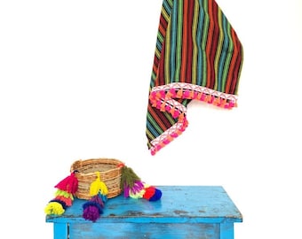 Striped Mexican Blanket, Cambaya Serape Throw, Handmade in Mexico