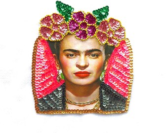 DIY pillow embellishment Large Frida Kahlo Inspired Patch Mexican home decor Embroidered boho Colorful handmade appliques colorful!