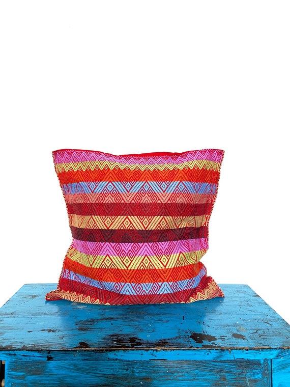Mexican Embroidered Pillow Cover, Colorful Home Decor