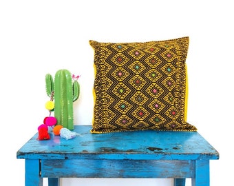 Mexican Embroidered Pillow Cover, Folk cushion Mexico