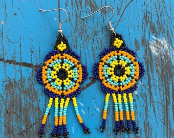 Huichol Beaded Earrings, Mexican Jewelry