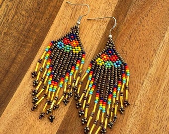 Huichol Beaded Earrings, Mexican Jewelry