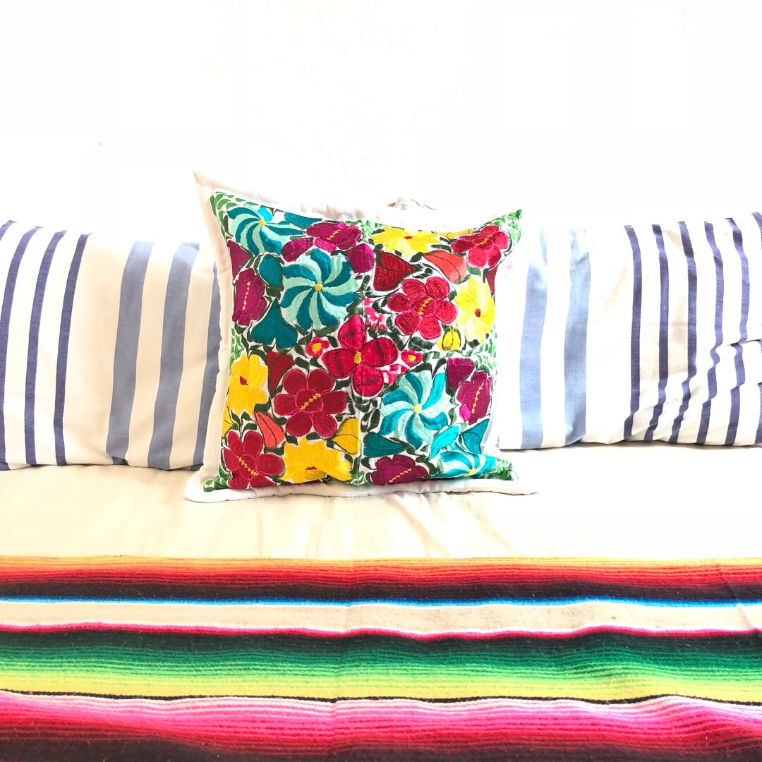 Mexican Pillow Mexican Embroidered Pillow Mexican Home Decor Etsy