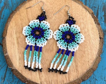 Huichol Beaded Earrings, Handmade Mexican Jewelry