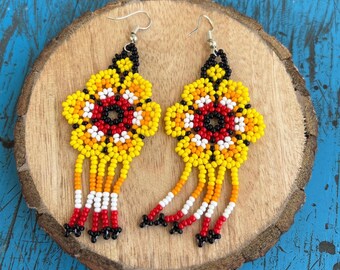 Huichol Beaded Earrings, Mexican Jewelry