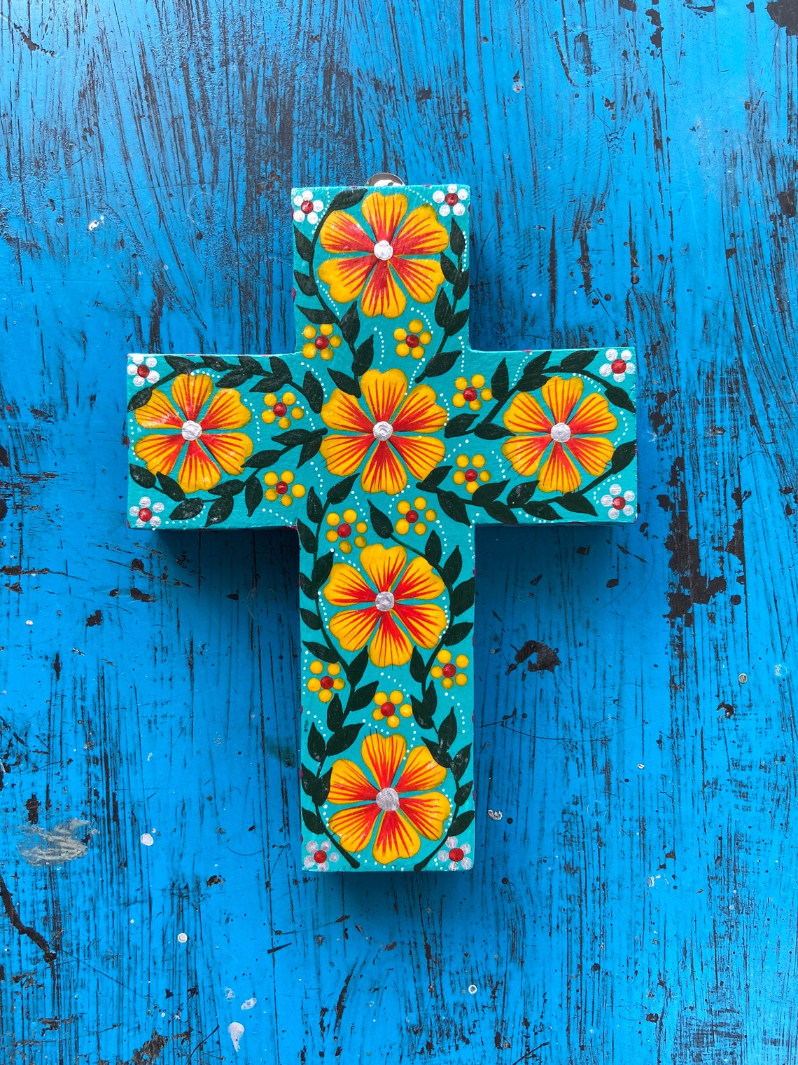 Mexican wood cross Mexican religious art Mexican wall decor Etsy