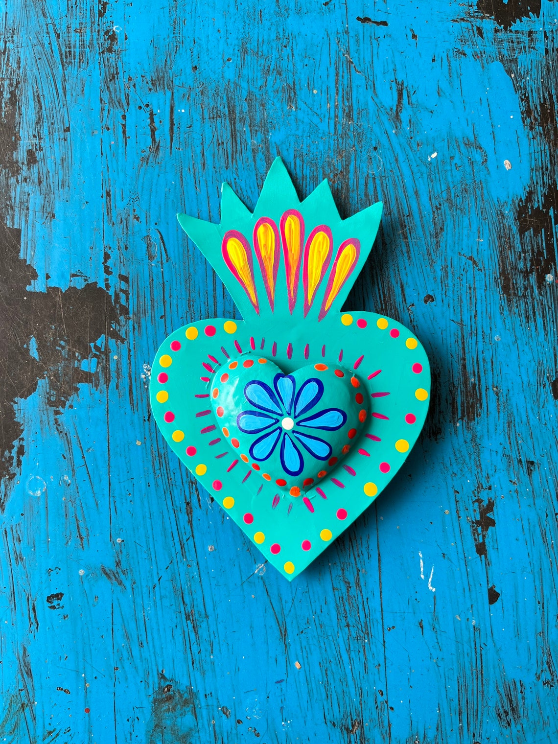 Mexican Tin Heart Mexican Sacred Heart Mexican Tin Wall Art Etsy