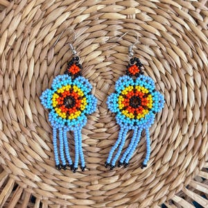 Huichol earrings, Mexican earrings, mexican jewelry, mexican beaded earrings