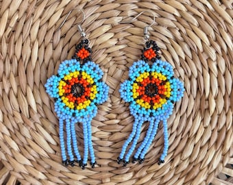 Huichol Beaded Earrings, Handmade Mexican Jewelry