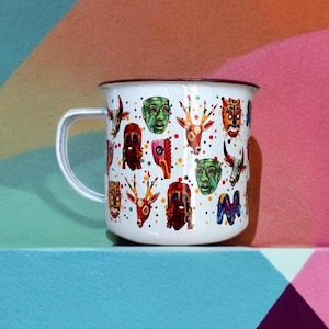 Mexican coffee mug, mexican enamel mug