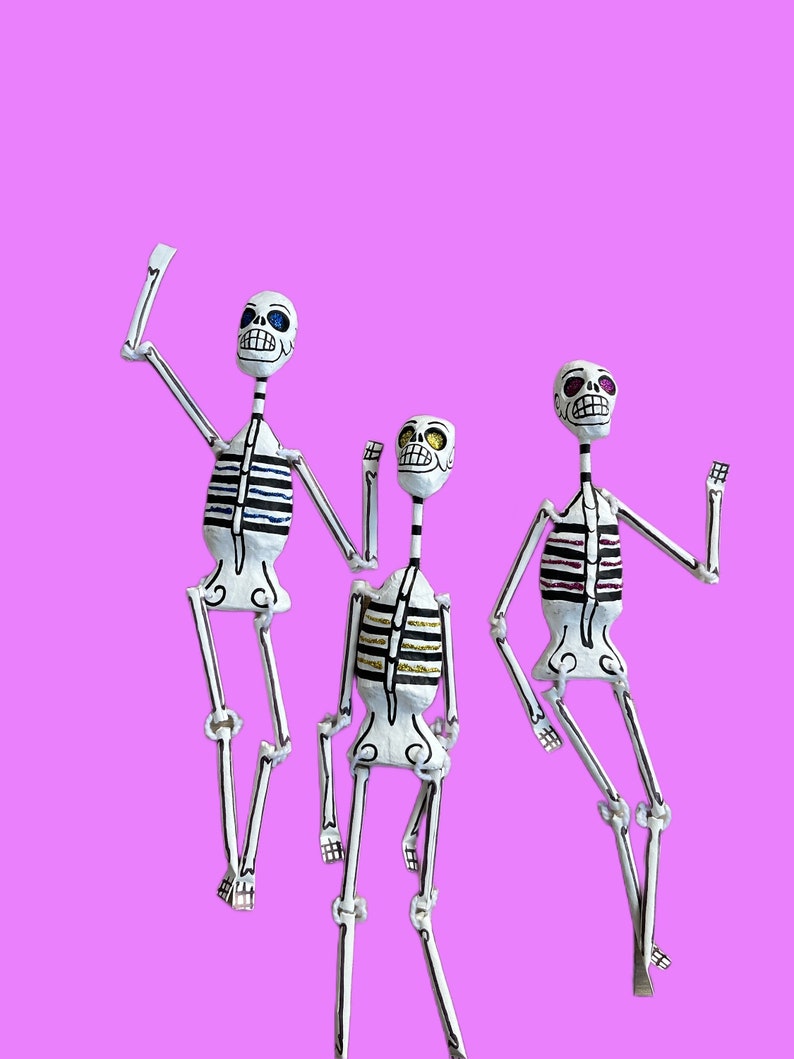 Jour du crâne mort en papier mâché, art populaire mexicain, jour de lart mort, squelette en papier mâché image 5