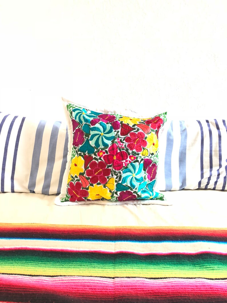 Mexican Pillow Mexican Embroidered Pillow Mexican Home Decor Etsy
