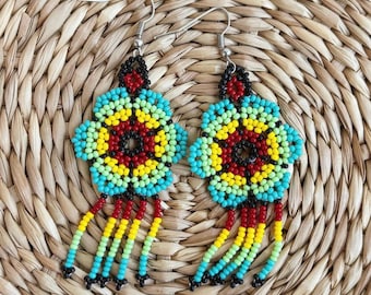 Huichol Beaded Earrings, Handmade Mexican Jewelry