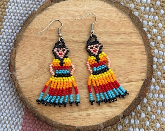 Huichol Beaded Earrings, Mexican Folk Art Gift
