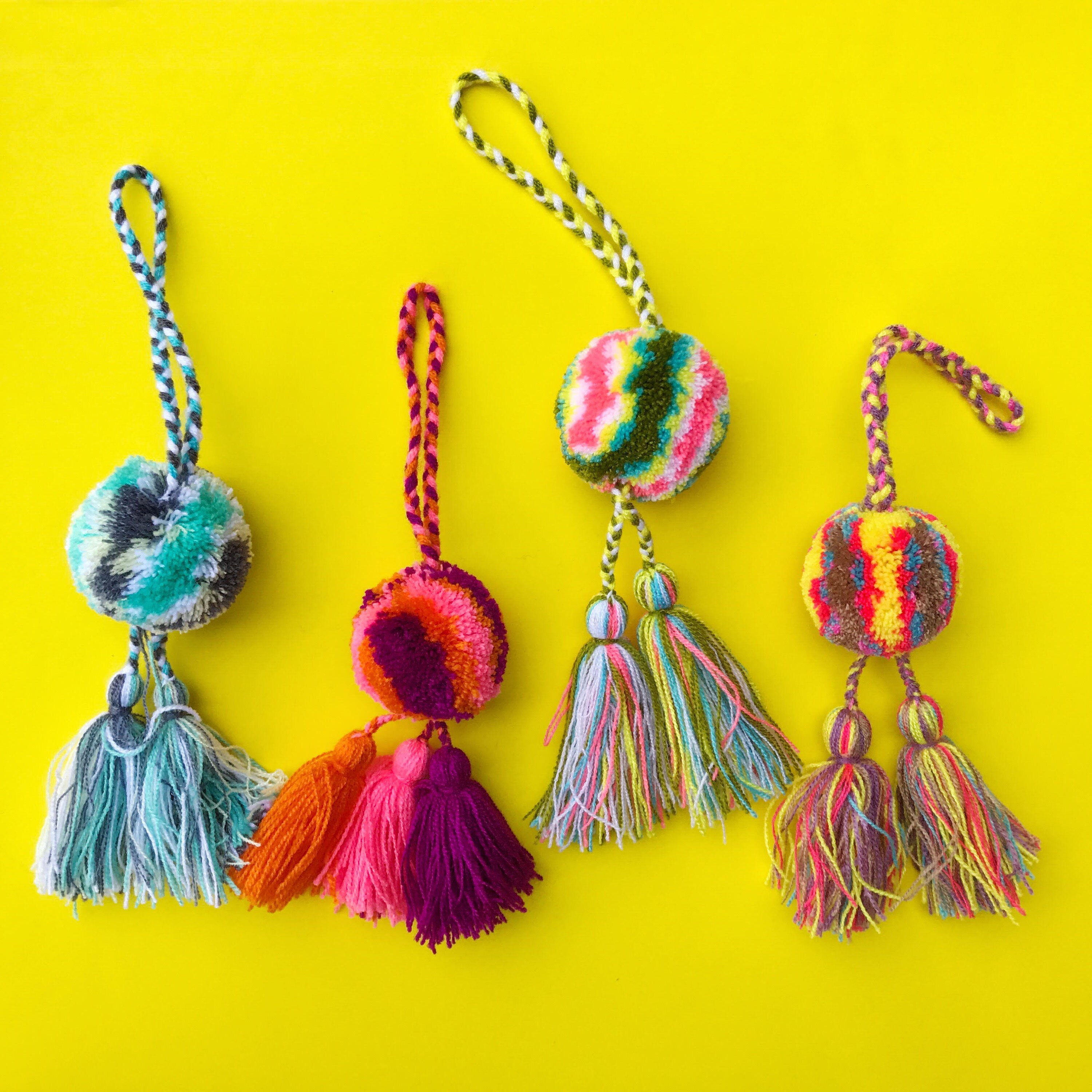 Pom pom keychain Pom pom bag charm Pom pom tassel Mexican Etsy