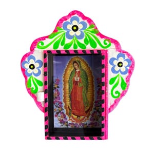Lady of Guadalupe Tin Nicho, Mexican Folk Art Retablo
