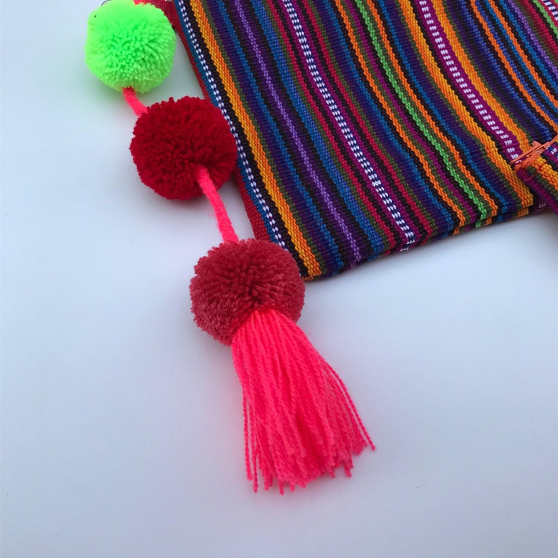 Mexican clutch, Mexican purse, Embroidered clutch, Serape blanket clutch, Mexican bag, Pom pom clutch, Mexican wallet, Boho clutch image 5