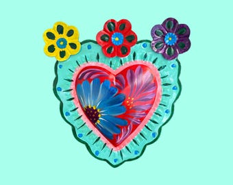 Mexican Tin Heart, Milagro Wall Decor, Folk Art - Etsy