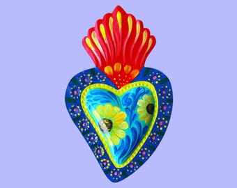 Mexican Tin Heart, Hand-painted Folk Art Wall Decor - Etsy