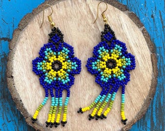 Huichol Beaded Earrings, Mexican Artisan Jewelry