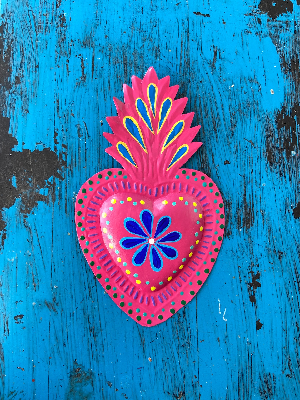 Mexican Tin Heart Mexican Sacred Heart Mexican Tin Wall Etsy