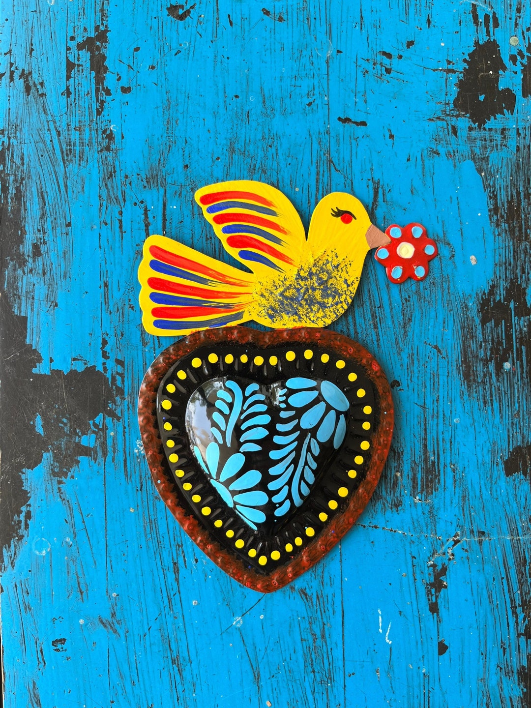 Mexican Tin Heart Mexican Wall Decor Mexican Folk Art Etsy UK