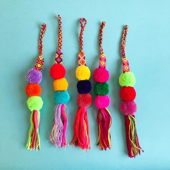 Mexican pom pom Pom pom bag charm Pom pom Keychain Purse Etsy