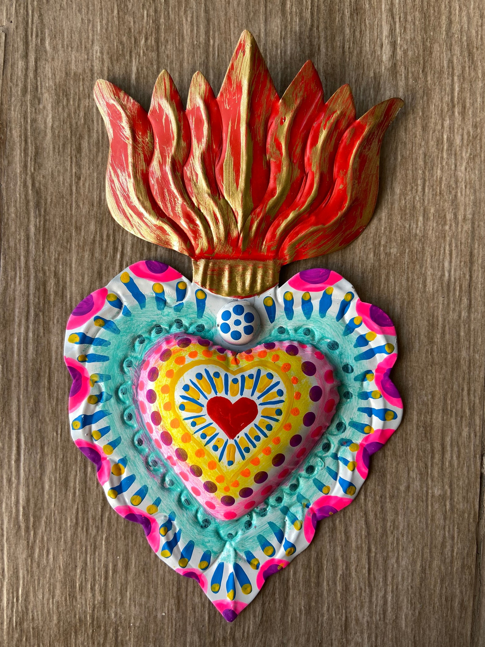 Talavera Tin heart Mexican sacred heart Mexican tin wall Etsy
