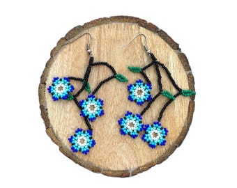 Huichol Beaded Flower Earrings, Mexican Jewelry