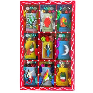 Caja de sombras de lotería, caja de sombras mexicana, arte popular mexicano, diorama mexicano