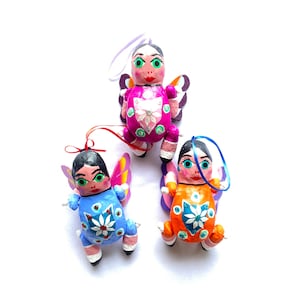 Mexican paper mache doll, Mexican ornaments, Mexican folk art, set of 3