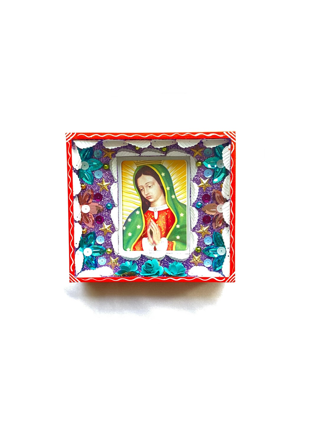 Virgen De Guadalupe Retablo, Mexican Shadow Box, Mexican Retablo ...