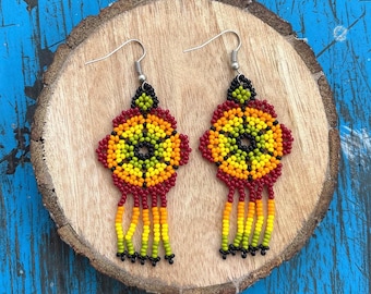 Huichol-kralenoorbellen, Mexicaanse ambachtelijke sieraden, handgemaakt