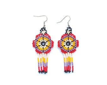 Huichol Beaded Earrings, Mexican Artisan Jewelry