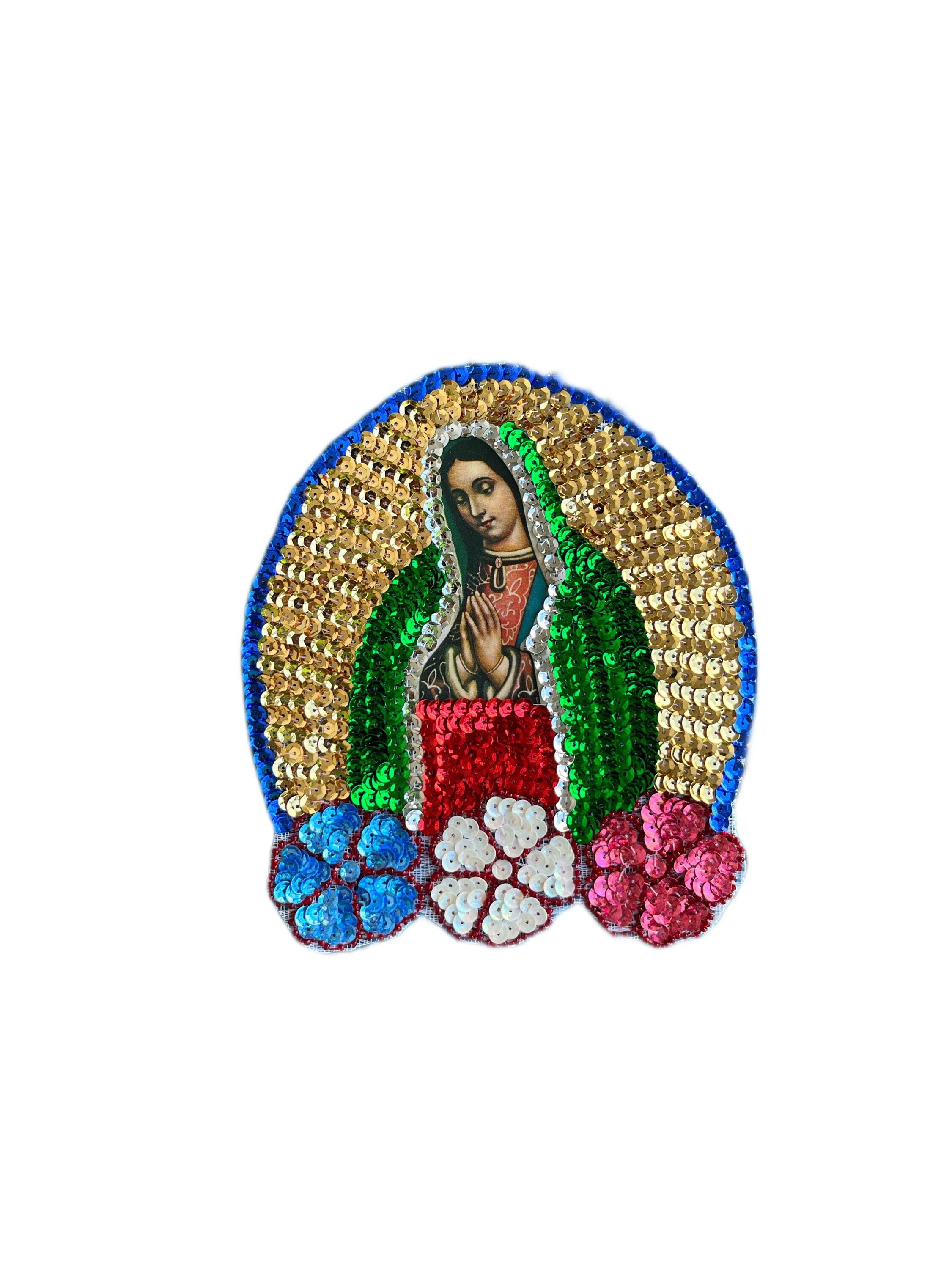 Lady of Guadalupe sequin patch, Mexican sequin applique
